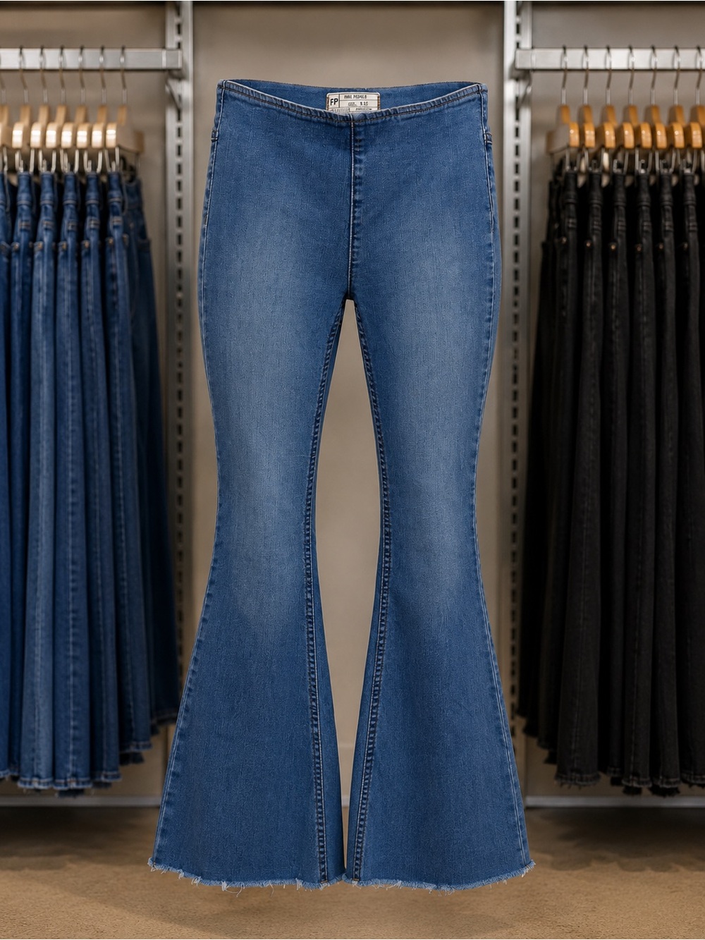 Free People Mid-Blue High-Rise Flare Jeans